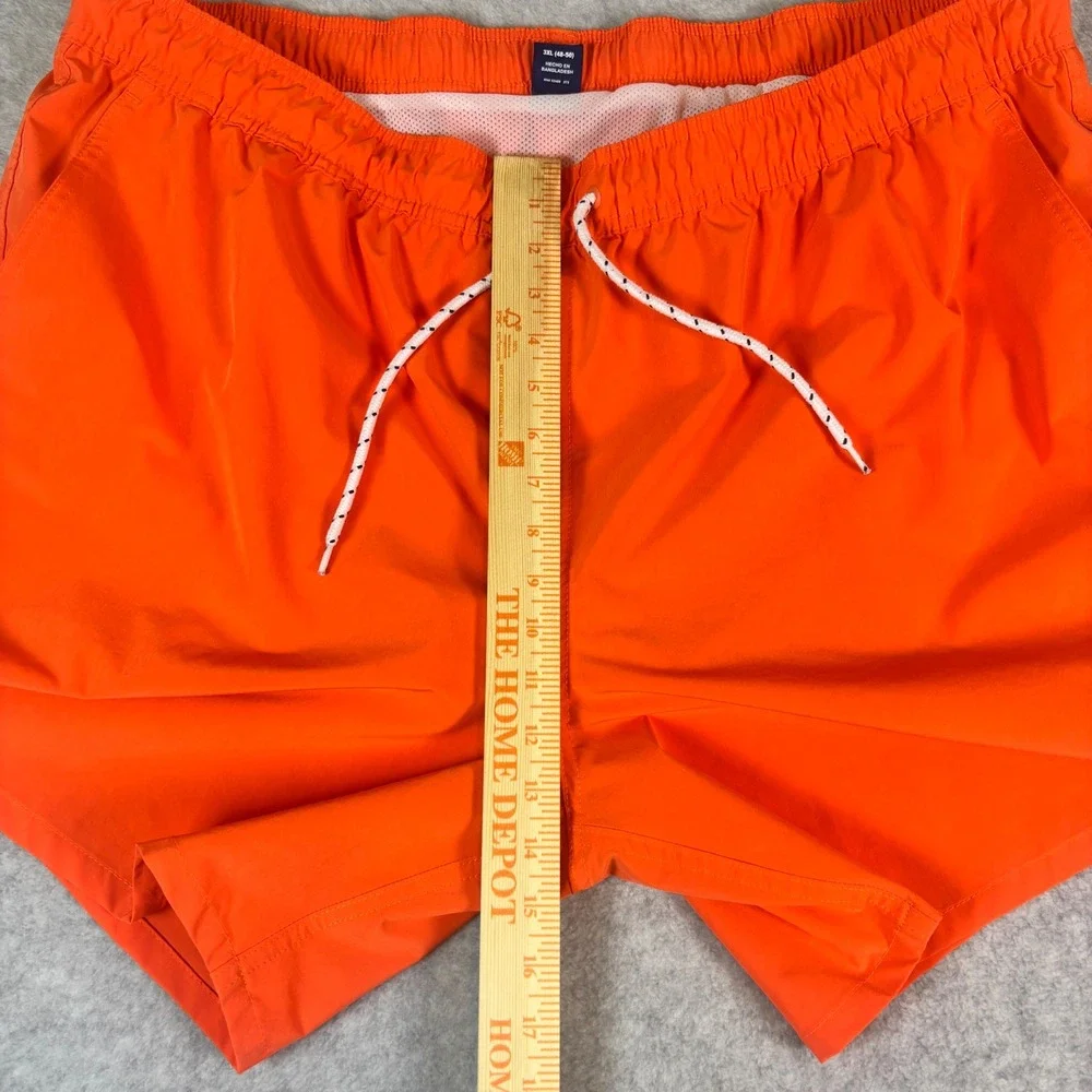 George Mens Swim Trunks XXXL Orange Elastic Waist Drawstring Mesh Lined Size 3XL